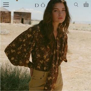 DOEN Corentin Silk top in cherrywood floral print XL
